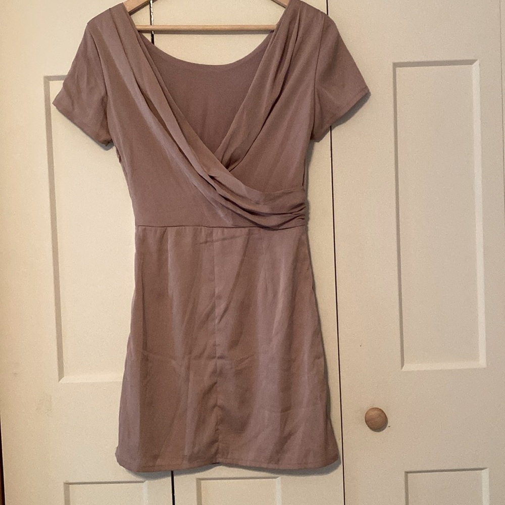 Tobi V-Back, Low Back Taupe Dress- Size XS